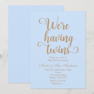 Blaue & Goldene Zwillinge Baby Shower Einladungen