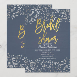 Blaue Goldfolie Baby's Breath Moderne Hochzeitssho Einladung