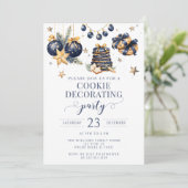 Blaue Goldkekse, die die Party Einladung schmücken (Stehend Vorderseite)