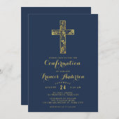 Blaue Goldkreuz-Jungen Einladung (Vorne/Hinten)