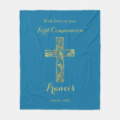 Blaue Goldkreuz-Jungs Fleecedecke (Vorderseite)