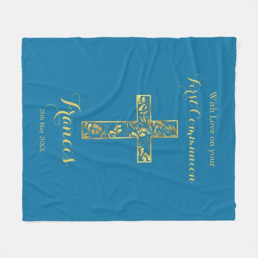 Blaue Goldkreuz-Jungs Fleecedecke (Vorderseite (Horizontal))