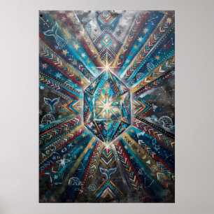 Blaue Goldkristall-Geometrischer-Mandala-Plakat Poster
