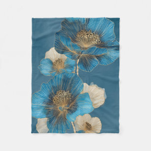 Blaue Goldlinien-Kunst Botanische Mohnblume Floral Fleecedecke