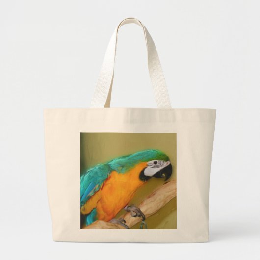 Blaue Goldmacaw-Papageien-Malerei-Tasche Jumbo Stoffbeutel (Vorne)