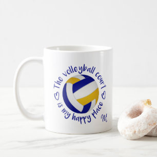 Blaue Goldmannschaft färbt Volleyballfeld glücklic Kaffeetasse