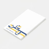 Blaue Goldmannschaft färbt Volleyballs Streifen Post-it Klebezettel (angewinkelt)