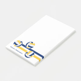 Blaue Goldmannschaft färbt Volleyballs Streifen Post-it Klebezettel