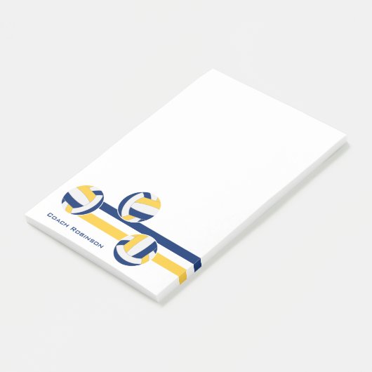 Blaue Goldmannschaft färbt Volleyballs Streifen Post-it Klebezettel (angewinkelt)