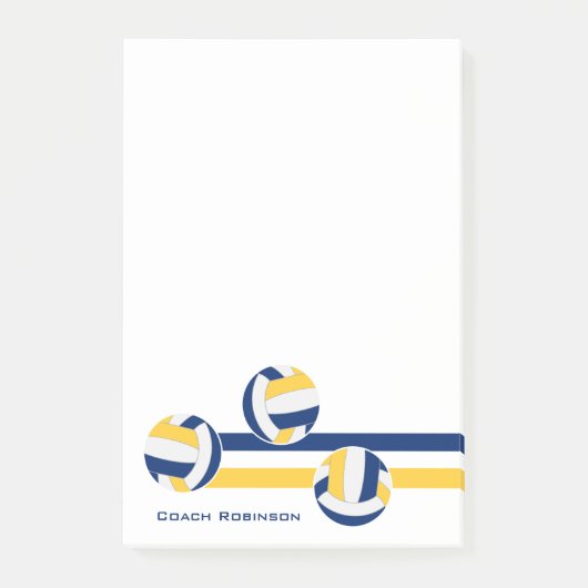 Blaue Goldmannschaft färbt Volleyballs Streifen Post-it Klebezettel (Vorderseite)