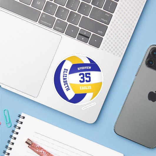 Blaue Goldmannschaft - Jungs-Volleyball Aufkleber (Laptop mit iPhone)