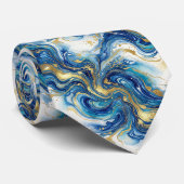 Blaue Goldmarmor Luxus Abstracte Fluidkunst-Muster Krawatte (Gerollt)