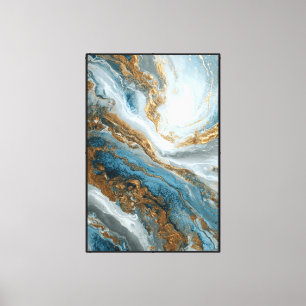 Blaue Goldmarmorwirbel – Elegante abstrakte Wandku Leinwanddruck