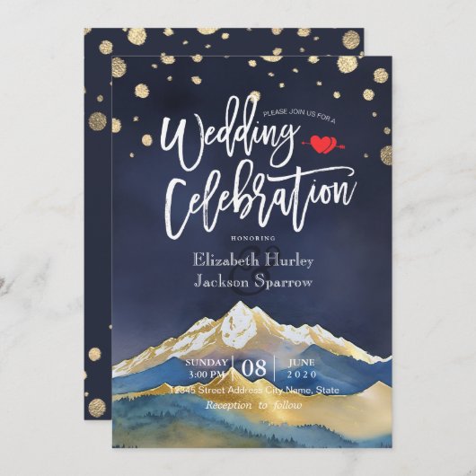 Blaue Goldmedaille Hochzeit im Freien Einladung (Vorne/Hinten)