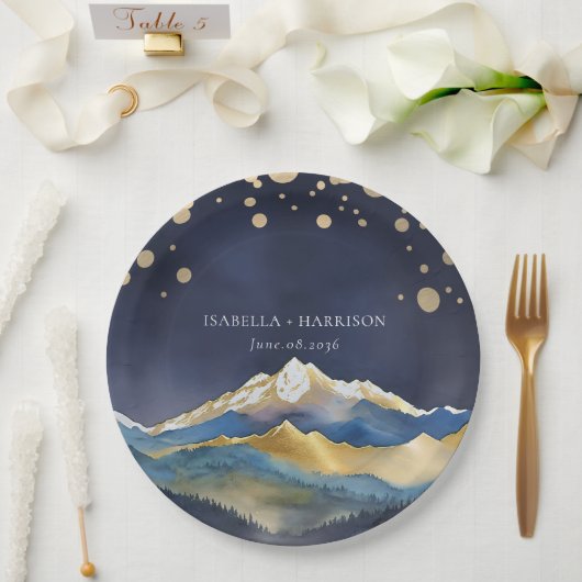 Blaue Goldmedaille Hochzeit im Freien Pappteller (Hochzeit)