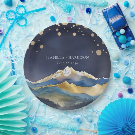 Blaue Goldmedaille Hochzeit im Freien Pappteller (Party)