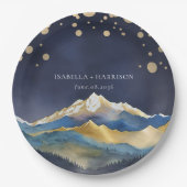 Blaue Goldmedaille Hochzeit im Freien Pappteller (Vorderseite)