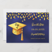 Blaue Goldmedaille Konfetti Graduation Party Save The Date (Vorderseite)