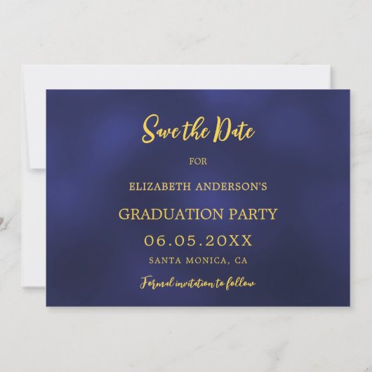 Blaue Goldmedaille Konfetti Graduation Party Save The Date (Rückseite)