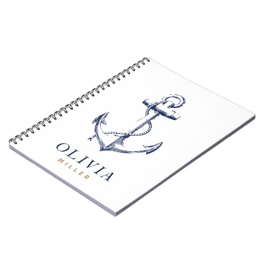 Blaue Goldmonogramm der Nautischen Marine Notizblock (Linke Seite)