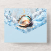Blaue Goldmuschel Muschel Ozeanwellen Glitzer Glas All In One Einladung (Rückseite)