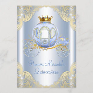 Blaue Goldprinzessin Quinceanera Aschenputtels Einladung