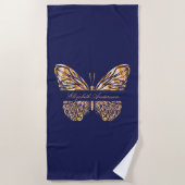 Blaue Goldschmetterlingsskripte Strandtuch (Vorderseite)