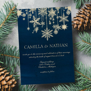 Blaue Goldschneeflocke Winterwunderland Hochzeit Einladung