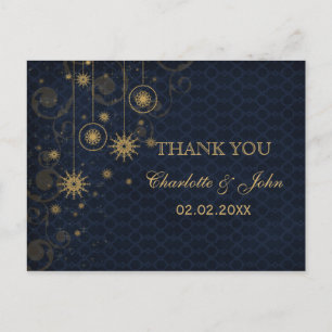 Blaue Goldschneeflocken Winterhochzeit Danke Postkarte