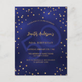 Blaue Goldsterne Party Nummer Einladungspostkarte (Vorderseite)