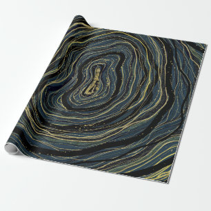 Blaue Goldstrudel Glamour Kunst Geburtstagsfeier Geschenkpapier