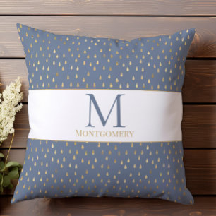Blaue Goldtropfen Moderne Trend Monogramm Kissen