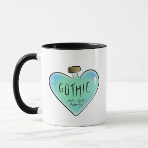 Blaue "Gothic or Go Home"-Herz-Trankflasche Tasse
