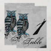Blaue gotische Eule elegante Tischnummer für Hochz (Vorne/Hinten)