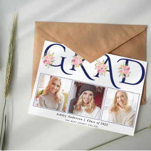 Blaue GRAD-Typografie Rosen Foto Abschluss Ankündigung