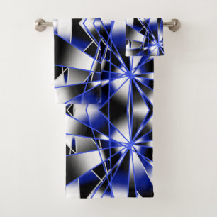 Blaue Gradient gefüllte mechanische Zeichnung Mosa Badhandtuch Set