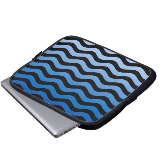 Blaue Gradient Wavy Stripes Laptopschutzhülle (Vorne Knopf)