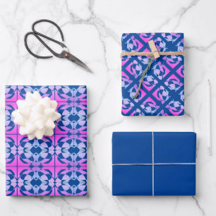 Blaue grafische Papiertücher Geschenkpapier Set