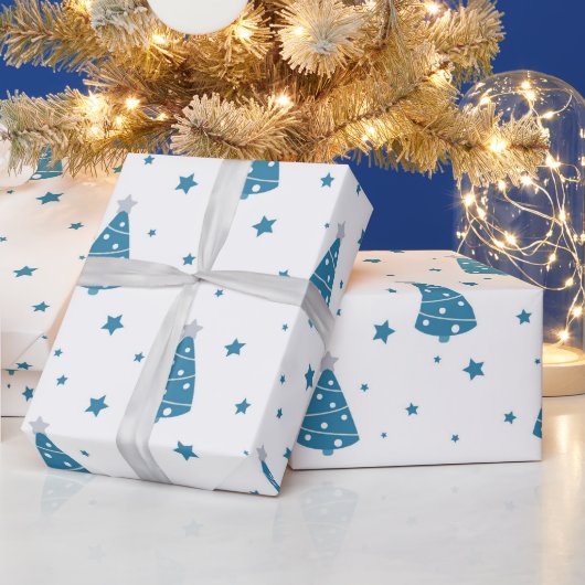 BLAUE GRAU WHITE CHRISTMAS BÄUME & SCHNEELAKEN GESCHENKPAPIER (Feiertage)