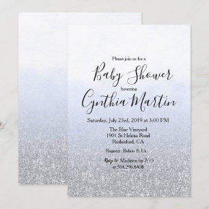 Blaue Graue Aquarell-Baby-Shower-Einladung Einladung