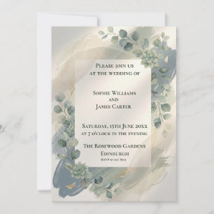 Blaue Graue Eukalyptus-Hochzeitseinladung Einladung