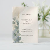 Blaue Graue Eukalyptus-Save-The-Date-Karte Save The Date (Stehend Vorderseite)