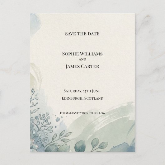 Blaue Graue Eukalyptus-Save-The-Date-Postkarte Postkarte (Vorderseite)