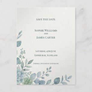 Blaue Graue Eukalyptus-Save-The-Date-Postkarte Postkarte