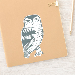 Blaue graue Eule-Linie Zeichnend Kunst Aufkleber