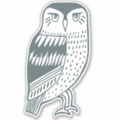 Blaue graue Eule-Linie Zeichnend Kunst Aufkleber (Vorderseite)
