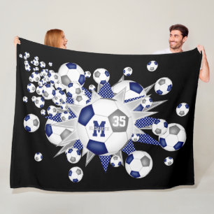 Blaue graue Fußball-Bälle Stars Sportler-Name Fleecedecke