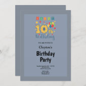 Blaue/graue Gerahmte 10. Geburtstagsparty Einladung (Vorne/Hinten)