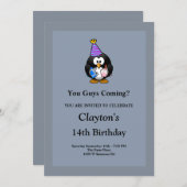 Blaue/graue Gerahmte Funny Geburtstagsparty Einladung (Vorne/Hinten)