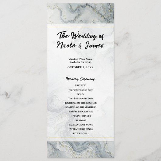Blaue Graue Gold-Strand-Aquarell-Hochzeitsprogramm Programm (Vorderseite)